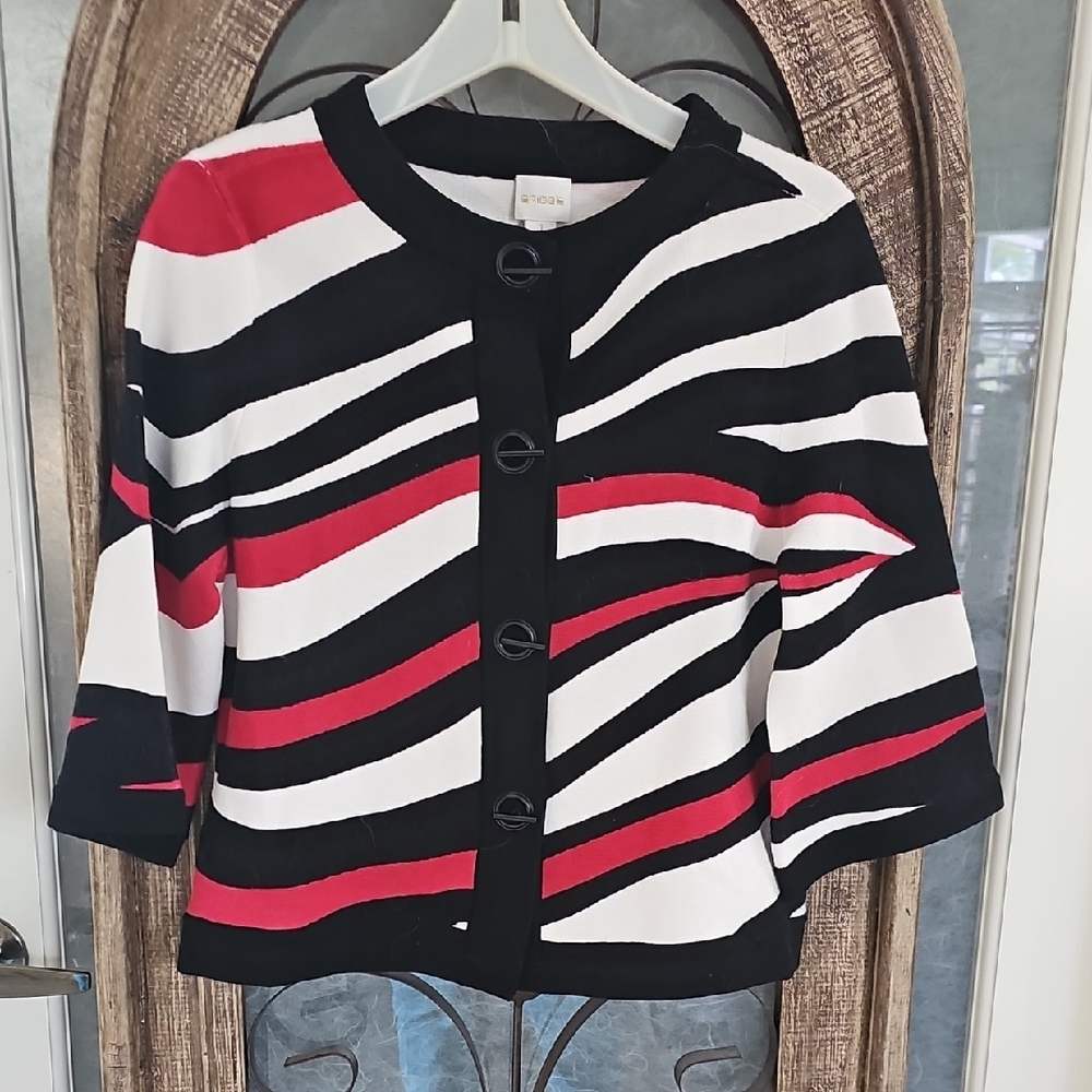 Chico's Black and Red Blazer with Bold Stripes